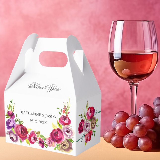 Fuchsia Pink Floral Romantic Rose Garden Wedding Favor Boxes (Creator Uploaded)