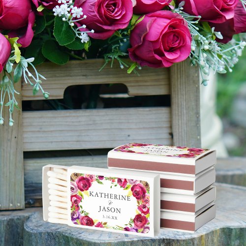 Fuchsia Pink Floral Romantic Spring Garden Wedding Matchboxes