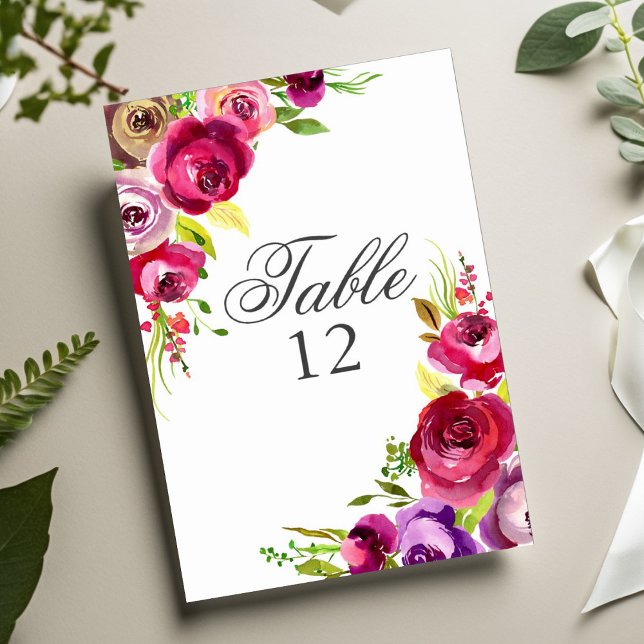 Fuchsia Pink Floral Romantic Spring Garden Wedding Table Number (Creator Uploaded)