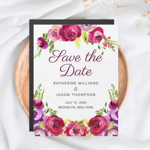 Fuchsia Pink Floral Save the Date Magnetic Card