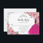 Fuchsia Pink Floral Silver Princess Quinceanera RSVP Card<br><div class="desc">Personalize this pretty floral Quinceañera / Sweet 16 birthday RSVP card easily and quickly. Simply click the Edit Using Design Tools button to further edit the text, change font styles and font colors. Featuring a girl dressed in a vibrant fuchsia pink dress, pretty fuchsia roses flowers and a silver princess...</div>