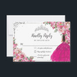 Fuchsia Pink Floral Silver Princess Quinceanera RSVP Card<br><div class="desc">Personalize this pretty floral Quinceañera / Sweet 16 birthday RSVP card easily and quickly. Simply click the Edit Using Design Tools button to further edit the text, change font styles and font colors. Featuring a girl dressed in a vibrant fuchsia pink dress, pretty fuchsia roses flowers and a silver princess...</div>
