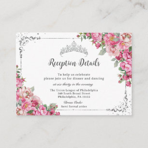 Fuchsia Pink Floral Sweet 16 Quinceañera Reception Enclosure Card