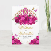 Fuchsia and Gold Floral Quinceañera Invitation, Printable