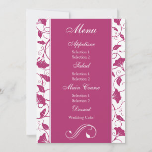 Fuchsia Pink Floral Wedding Reception Dinner Menu Invitation