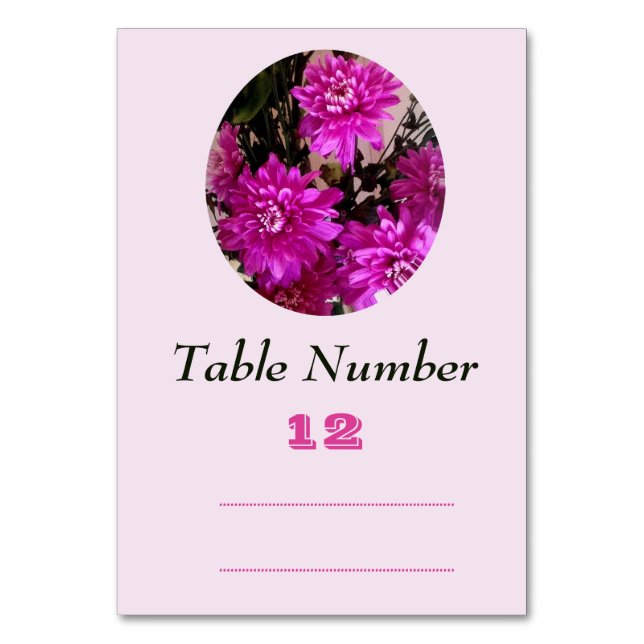 Fuchsia Pink Flowers Floral Table Number (Front)