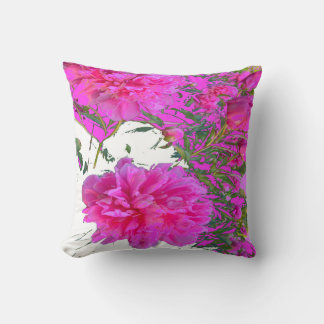 FUCHSIA PINK GARDEN FLORALS ART THROW PILLOW