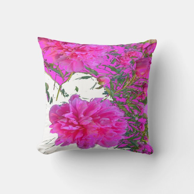FUCHSIA PINK GARDEN FLORALS ART THROW PILLOW (Front)
