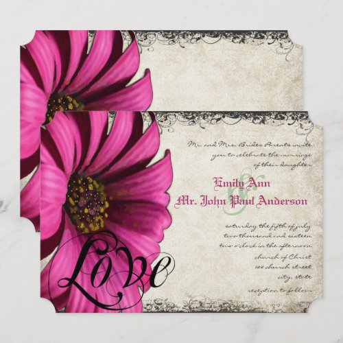 Fuchsia Pink Gerber Daisy Wedding Invite