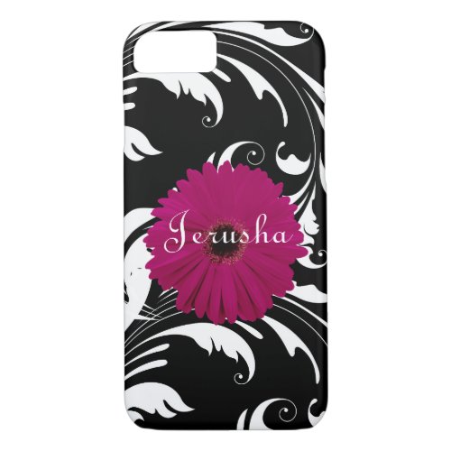 Fuchsia Pink Gerbera Daisy BlackWhite Swirl Girly iPhone 87 Case