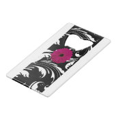 Fuchsia Pink Gerbera Daisy Black/White Swirl Girly Credit Card Bottle Opener (Front Angled)