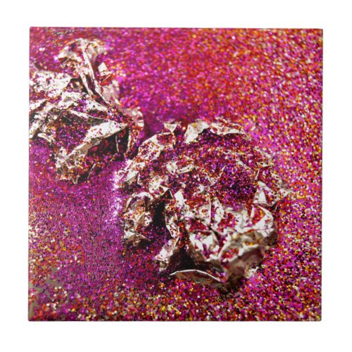 Fuchsia Pink Glitter Flower Texture Pattern Ceramic Tile