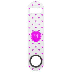 Fuchsia Pink Glitter Hearts with Monogram Speed Bottle Opener