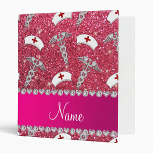 Fuchsia pink glitter nurse hats silver caduceus binder