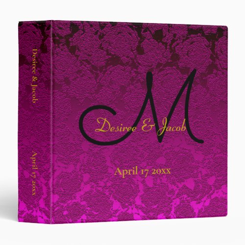 Fuchsia Pink Gold Black Monogram Wedding Album 3 Ring Binder