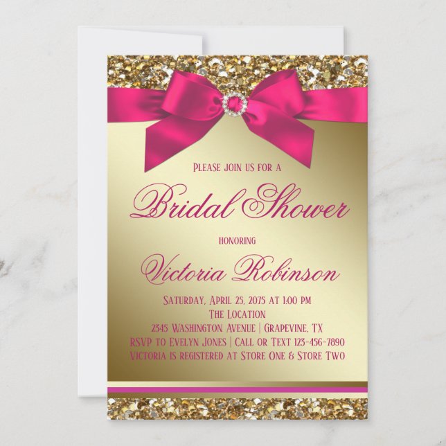 Fuchsia Pink Gold Bridal Shower Invitation (Front)