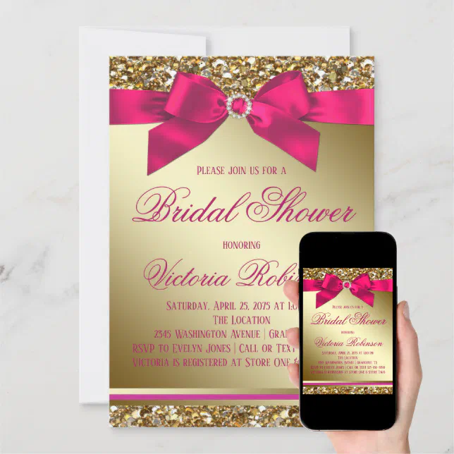 Fuchsia Pink Gold Bridal Shower Invitation Zazzle