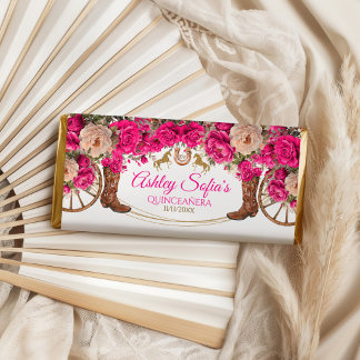 Fuchsia Pink Gold Cowboy Boots Quinceañera Hershey Bar Favors