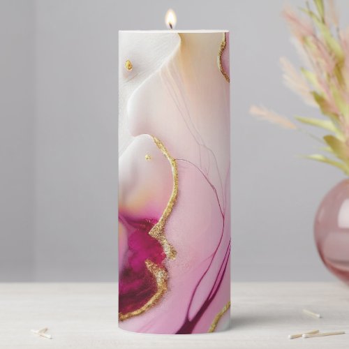 Fuchsia Pink Gold Infusion Pillar Candle