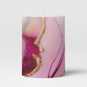 Fuchsia Pink Gold Infusion Pillar Candle