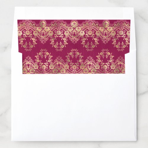 Fuchsia Pink Gold Lace Indian Wedding Envelope Liner