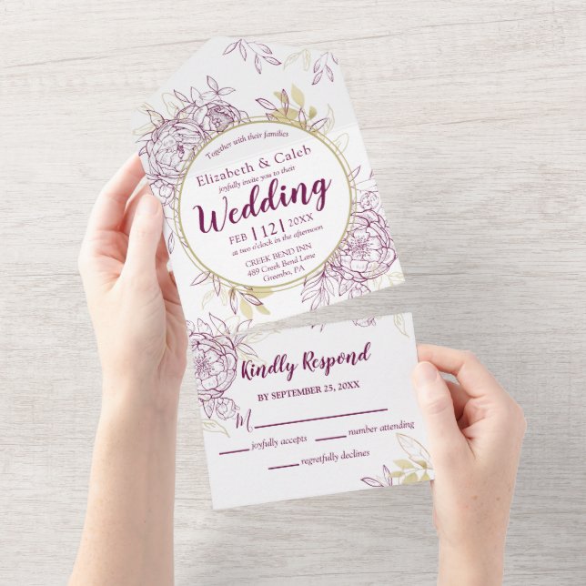 Fuchsia Pink & Gold Peony Floral Toile All In One All In One Invitation (Tearaway)