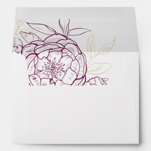 Fuchsia Pink  Gold Peony Wedding Invitation Envelope