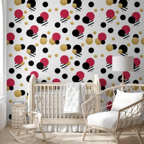 Fuchsia Pink Gold Polka Dot Wallpaper