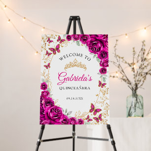 Fuchsia Pink Gold Quinceanera Welcome Foam Board
