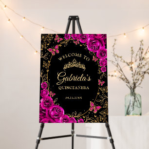 Fuchsia Pink Gold Quinceanera Welcome Foam Board