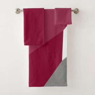 Fuchsia Pink Gray and White Bath Towel Set