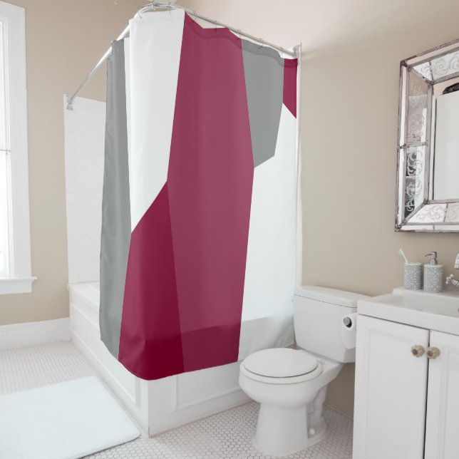 Fuchsia Pink Gray and White Shower Curtain (In Situ)