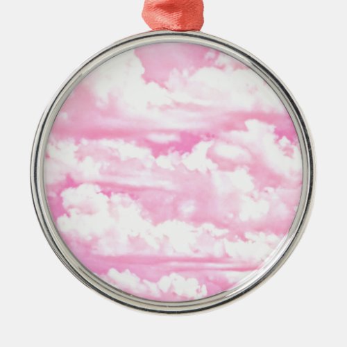 Fuchsia Pink Happy Clouds Decor Metal Ornament