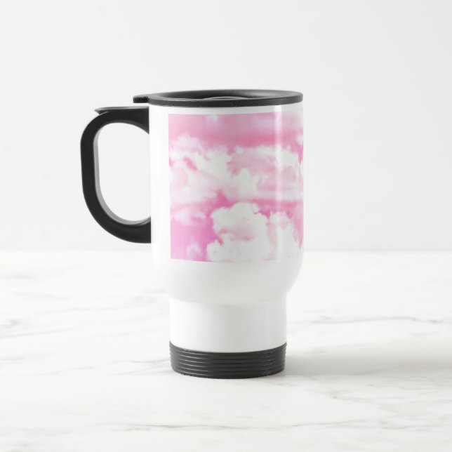 Fuchsia Pink Happy Clouds Decor Travel Mug (Left)