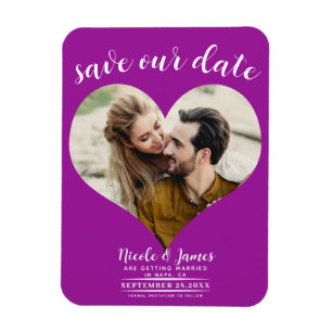 Fuchsia Pink Heart Photo Wedding Save the Date Magnet