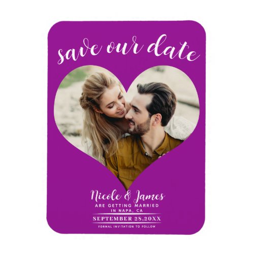 Fuchsia Pink Heart Photo Wedding Save the Date Magnet