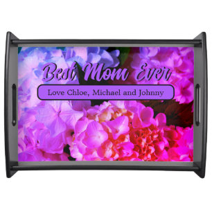 Fuchsia Pink Hydrangeas best mom ever Serving Tray