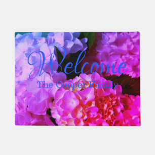 Fuchsia Pink Hydrangeas pink purple flowers Doormat