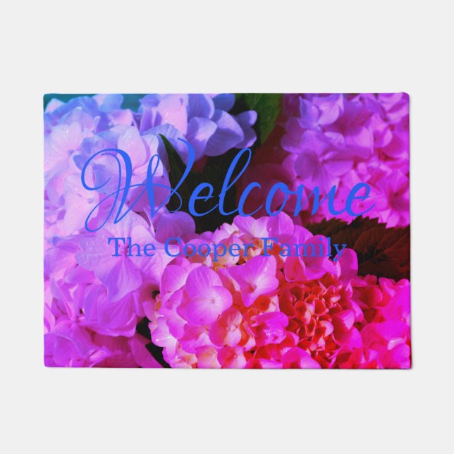 Fuchsia Pink  Hydrangeas pink purple flowers Doormat (Front)