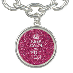Fuchsia Pink Keep Calm Have Your Text Bracelet