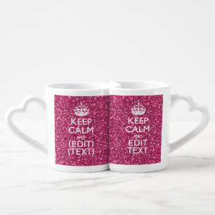 Fuchsia Pink Keep Calm Have Your Text Coffee Mug Set