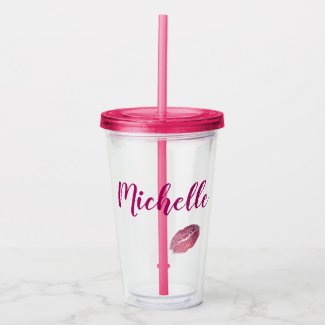 Fuchsia Pink Lips Acrylic Tumbler