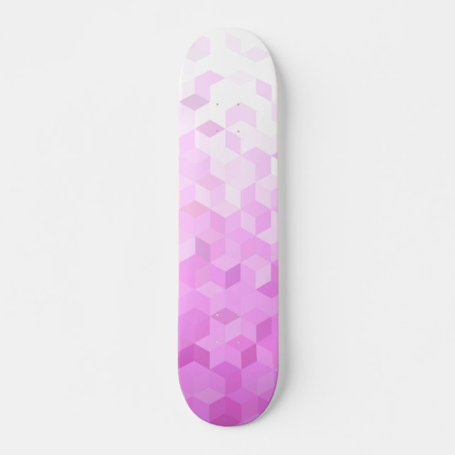 Fuchsia Pink Modern Girly Cube Gradient Skateboard Deck (Front)