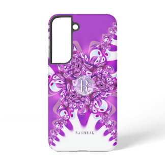Fuchsia Pink Modern Vintage Monogram Custom Name Samsung Galaxy S22 Case