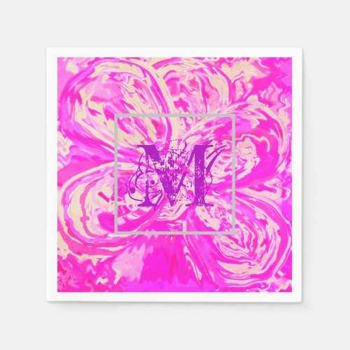 Fuchsia Pink Monogram Paper Cocktail Napkins