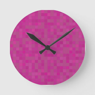 Fuchsia pink mosaic pixels round clock