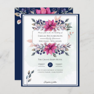 Fuchsia Pink Navy Blue Floral Chic Wedding