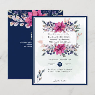 Fuchsia Pink Navy Blue Floral Chic Wedding