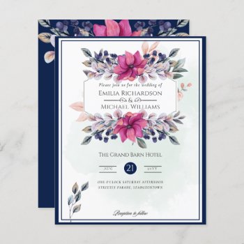 Fuchsia Pink Navy Blue Floral Chic Wedding by invitationz at Zazzle