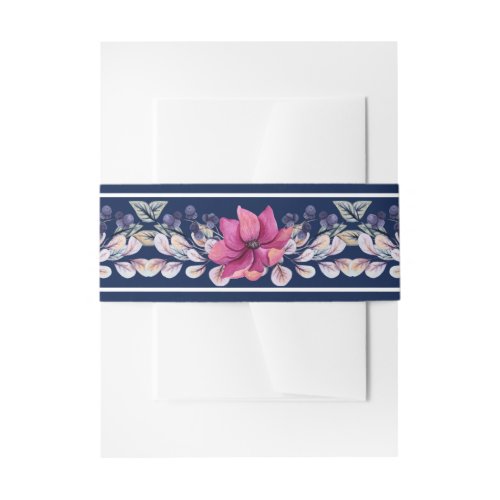 Fuchsia Pink Navy Blue Floral Invitation Belly Band